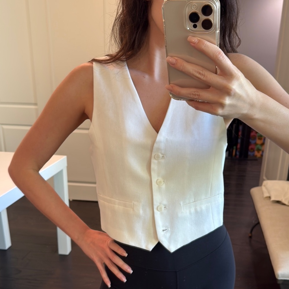 White Button-Up Linen Vest